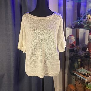 Chico's Sz 1 Women’s Short Sleave Sweater Loose Knit Cream and Silver